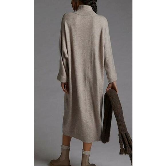 Anthropologie Turtleneck Oversized Sweater Dress Xsmall Cozy Tan NEW - Picture 3 of 5